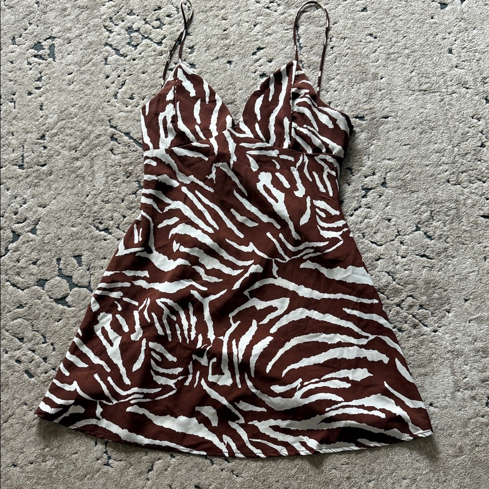 Brown and White Zebra Print Dress
